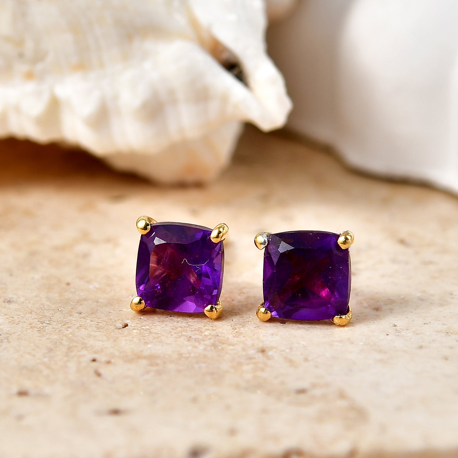 D'Joy - AAA Zambian Amethyst Solitaire Stud Earring with Push Post in Yellow Gold Plated Sterling Silver 2.00 Ct. 8576750 3