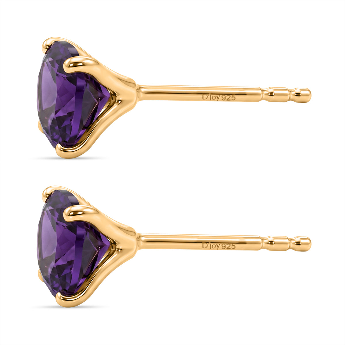 D'Joy - AAA Zambian Amethyst Solitaire Stud Earring with Push Post in Yellow Gold Plated Sterling Silver 2.00 Ct. 8576750 4