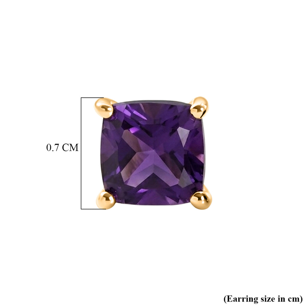 D'Joy - AAA Zambian Amethyst Solitaire Stud Earring with Push Post in Yellow Gold Plated Sterling Silver 2.00 Ct._8576750_4