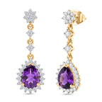 D'Joy - AAA Zambian Amethyst & White Zircon Dangling Halo Earring with Push Post in Yellow Gold Plated Sterling Silver 2.90 Ct._8576764