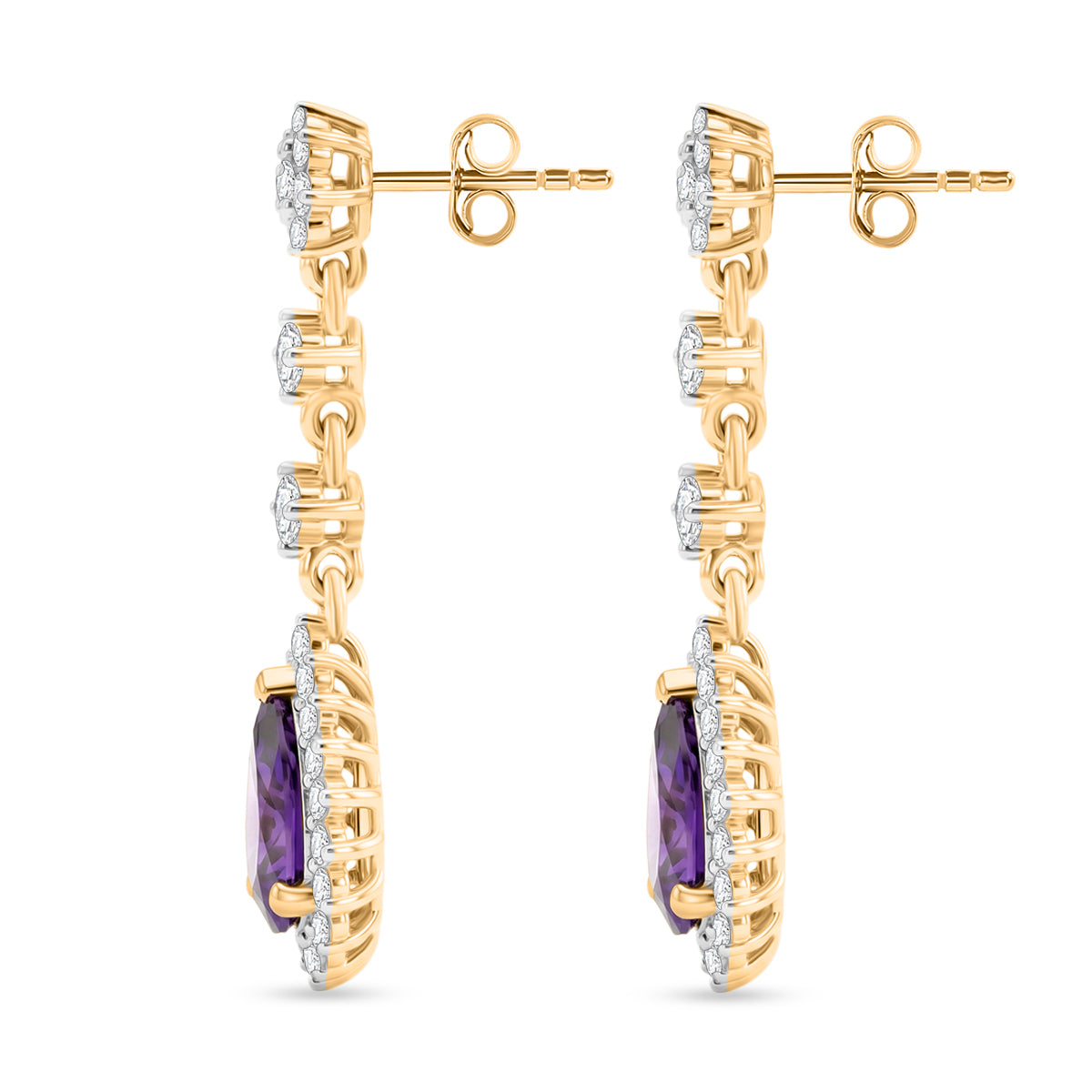 D'Joy - AAA Zambian Amethyst &amp; White Zircon Dangling Halo Earring with Push Post in Yellow Gold Plated Sterling Silver 2.90 Ct. 8576764 4