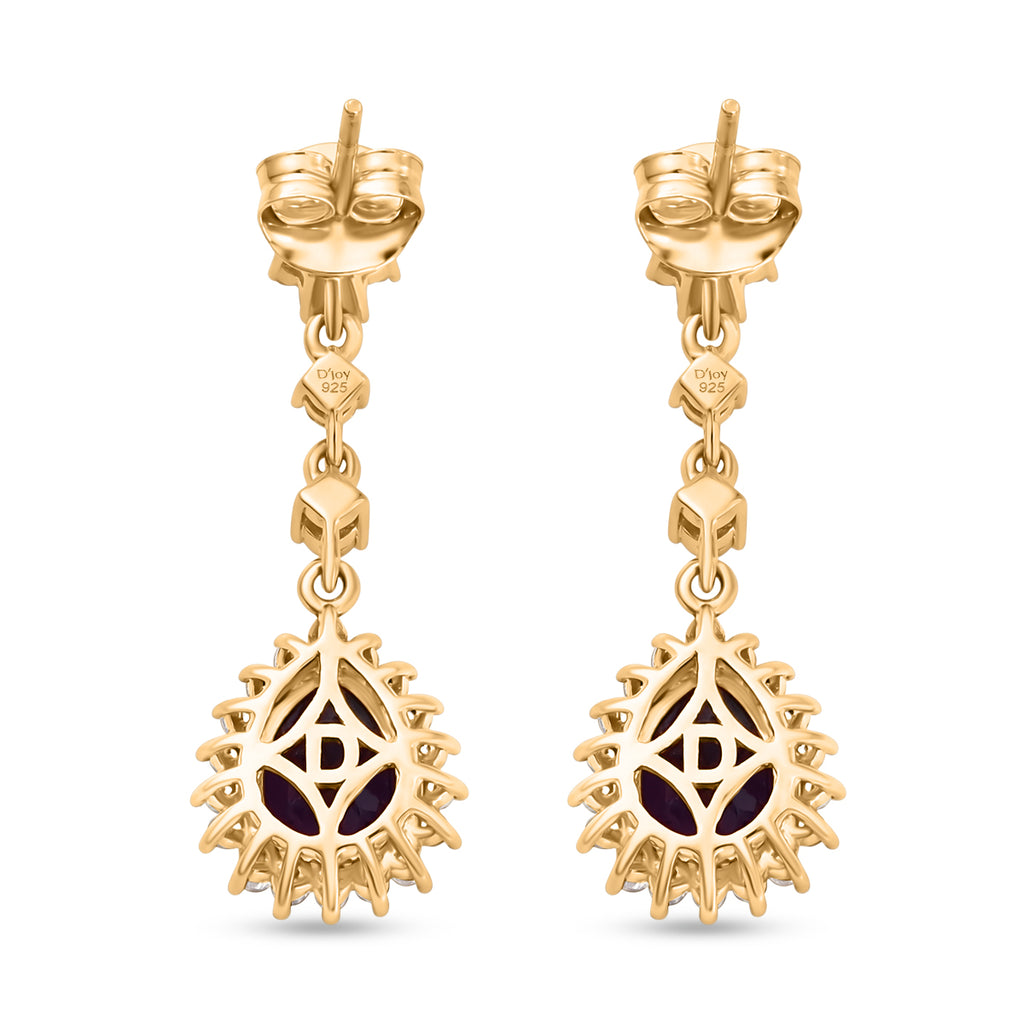 D'Joy - AAA Zambian Amethyst & White Zircon Dangling Halo Earring with Push Post in Yellow Gold Plated Sterling Silver 2.90 Ct._8576764_4