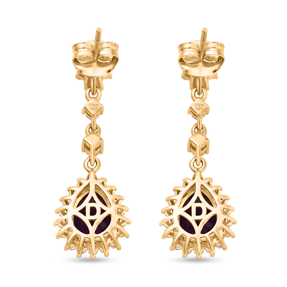D'Joy - AAA Zambian Amethyst &amp; White Zircon Dangling Halo Earring with Push Post in Yellow Gold Plated Sterling Silver 2.90 Ct. 8576764 5