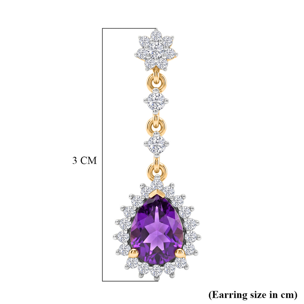 D'Joy - AAA Zambian Amethyst & White Zircon Dangling Halo Earring with Push Post in Yellow Gold Plated Sterling Silver 2.90 Ct._8576764_5