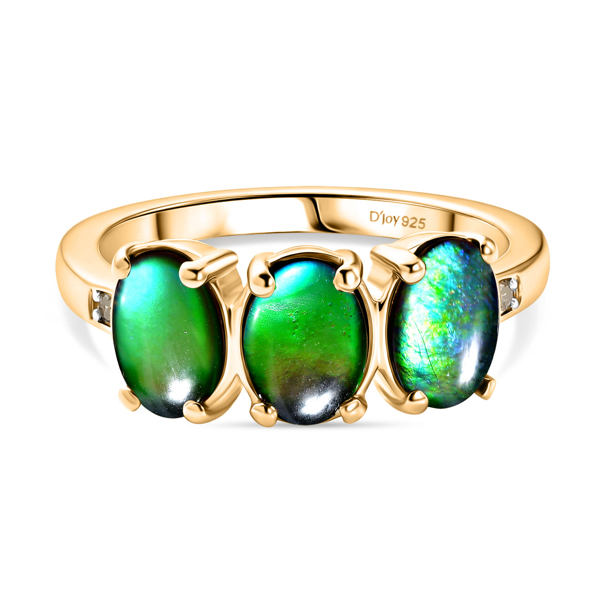 D'Joy - Ammolite &amp; Natural White Diamond Ring in 18K Vermeil Yellow Gold Plated Sterling Silver 2.60 Ct. 8576847 0