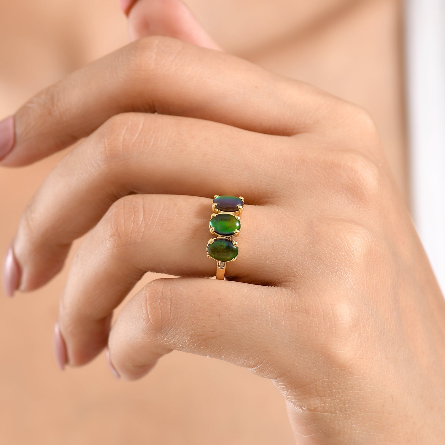 D'Joy - Ammolite &amp; Natural White Diamond Ring in 18K Vermeil Yellow Gold Plated Sterling Silver 2.60 Ct. 8576847 2