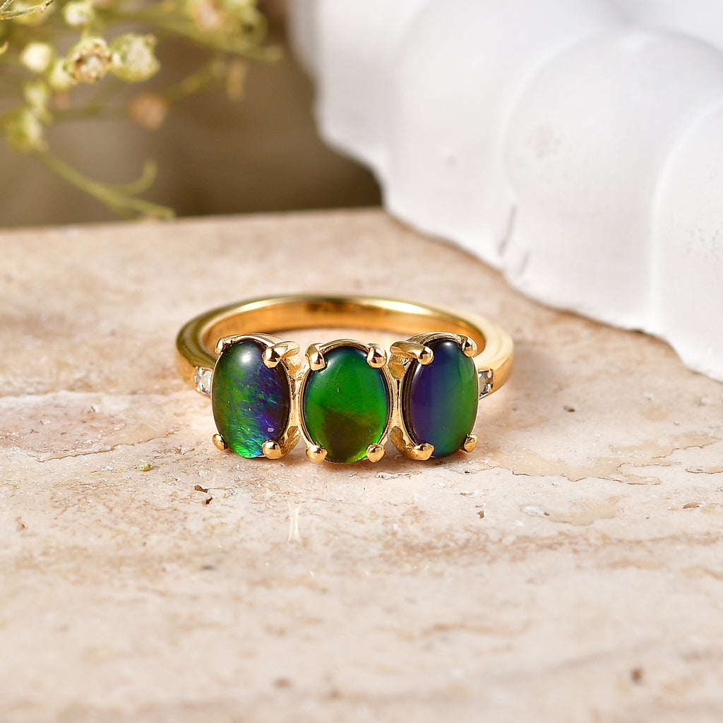 D'Joy - Ammolite & Natural White Diamond Ring in 18K Vermeil Yellow Gold Plated Sterling Silver 2.60 Ct._8576847_2