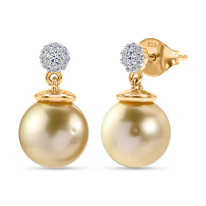 Luxuriant - AAA Golden South Sea Pearl (9-11mm) &amp; Lab Grown Diamond (SI-G-H) Dangling Earring with Push Post in 18K Vermeil Yellow Gold Plated Sterling Silver 8576951 1
