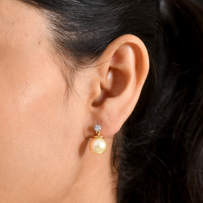 Luxuriant - AAA Golden South Sea Pearl (9-11mm) &amp; Lab Grown Diamond (SI-G-H) Dangling Earring with Push Post in 18K Vermeil Yellow Gold Plated Sterling Silver 8576951 2