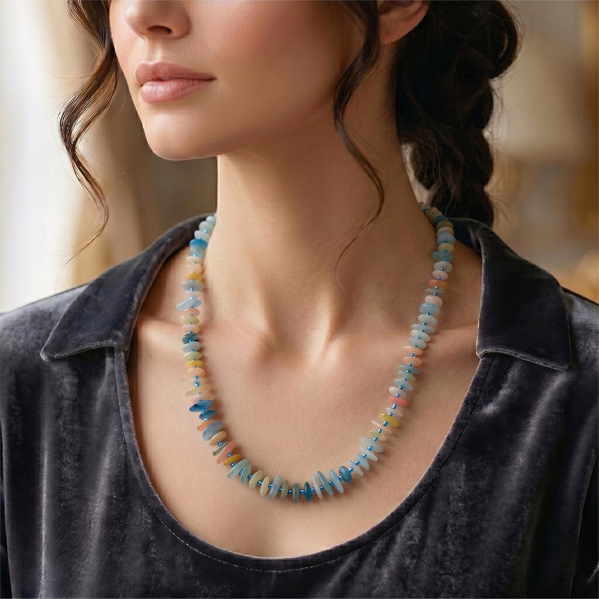 One Time Deal-Morganite and Aquamarine Necklace (Size - 18+2 Ext) with Lobster Clasp. V32514486 2