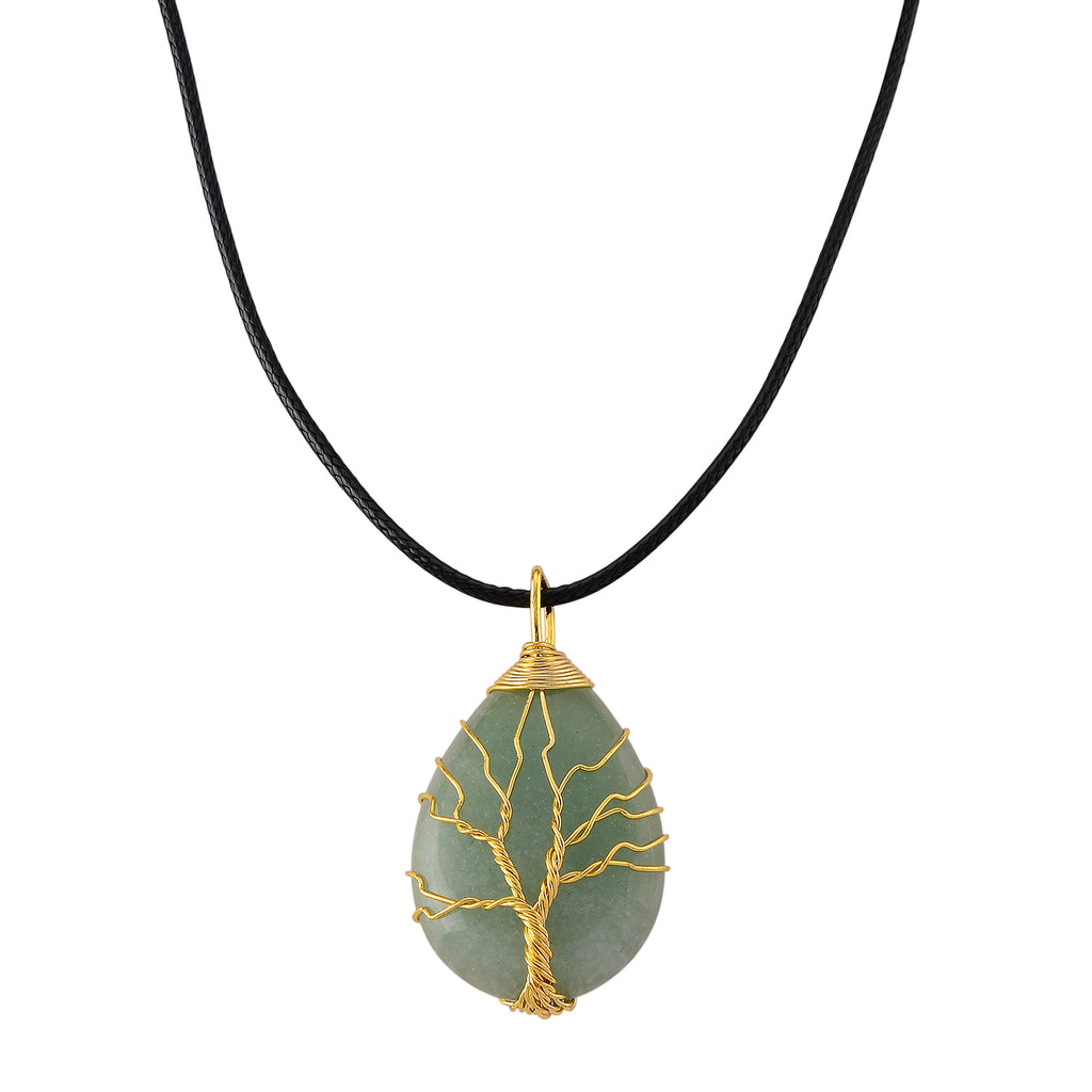 Green Aventurine Tree of Life Adjustable Drop Necklace (Size - 17.5+2 Ext) 45.00 Ct._8577174