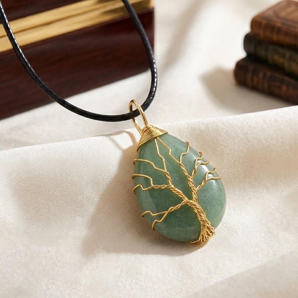 Green Aventurine Tree of Life Adjustable Drop Necklace (Size - 17.5+2 Ext) 45.00 Ct. V32534650 2