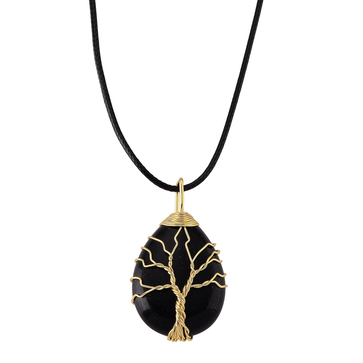 Black Agate Tree of Life Adjustable Drop Necklace (Size - 17.5-2 Ext) 45.00 Ct. V32348890 0
