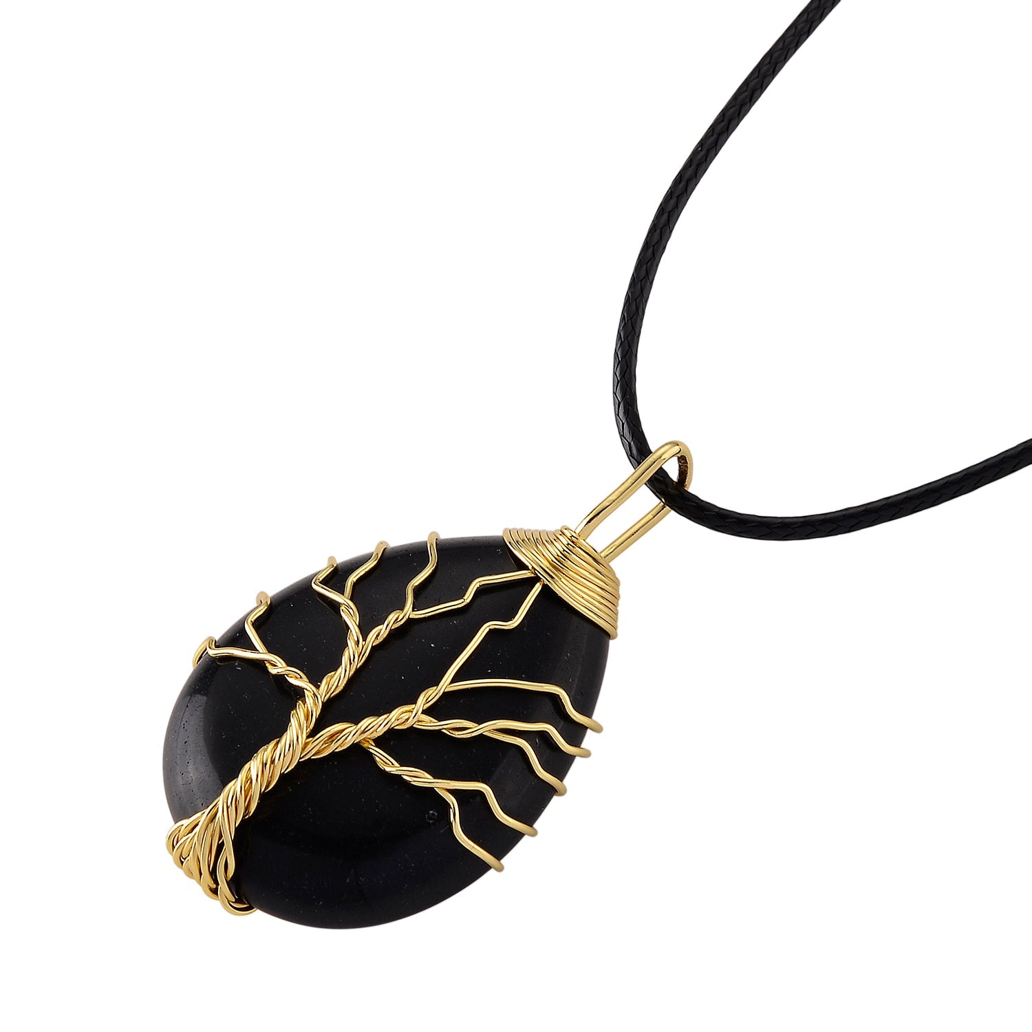 Black Agate Tree of Life Adjustable Drop Necklace (Size - 17.5-2 Ext) 45.00 Ct. V32359296 4