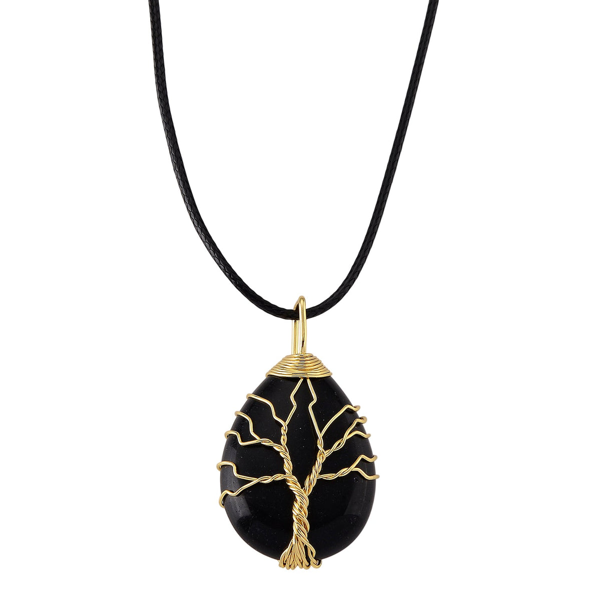 Black Agate Tree of Life Adjustable Drop Necklace (Size - 17.5-2 Ext) 45.00 Ct. V32352245 0