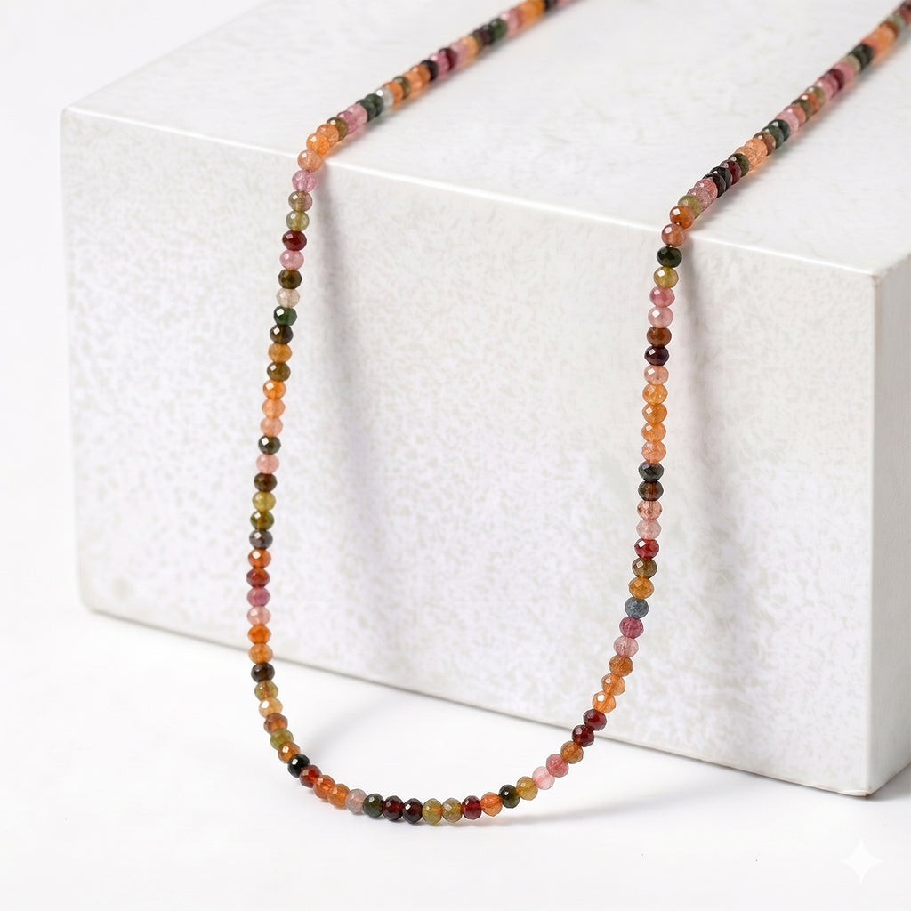 D'Joy - Multi-Tourmaline Adjustable Beads Necklace (Size - 18+2 Ext) in Rhodium Overlay Sterling Silver 45.00 Ct._8577195_1