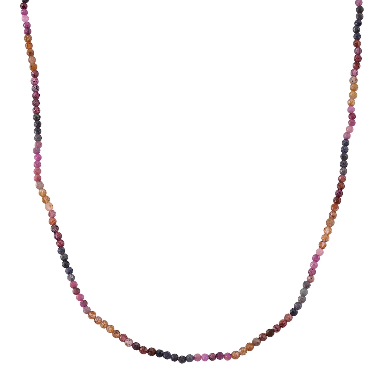 Multi Sapphire Adjustable Beads Necklace (Size - 18+2 Ext) in Rhodium Overlay Sterling Silver 28.00 Ct. V32514940 0