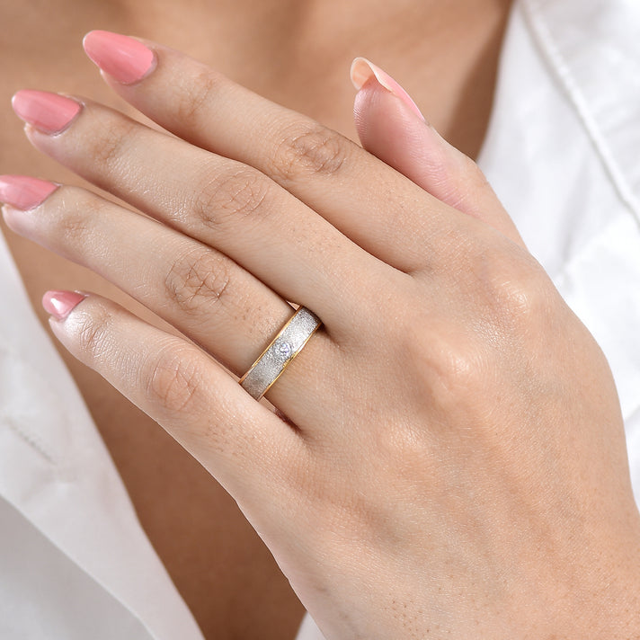 LUXURIANT Lab Grown Diamond Sandblasted Solitaire Band Ring in 18K Vermeil Yellow Gold Plated Sterling Silver (SI-G-H) 8577199 2