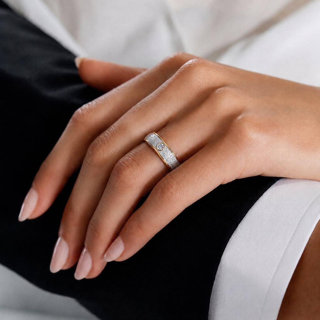 Luxuriant - Lab Grown Diamond (SI/G-H) Solitaire Band Ring in Rhodium Overlay & 18K Vermeil Yellow Gold Plated Sterling Silver_8577199_2