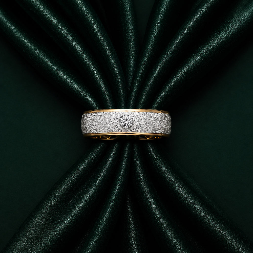 Luxuriant - Lab Grown Diamond (SI/G-H) Solitaire Band Ring in Rhodium Overlay & 18K Vermeil Yellow Gold Plated Sterling Silver_8577199_6