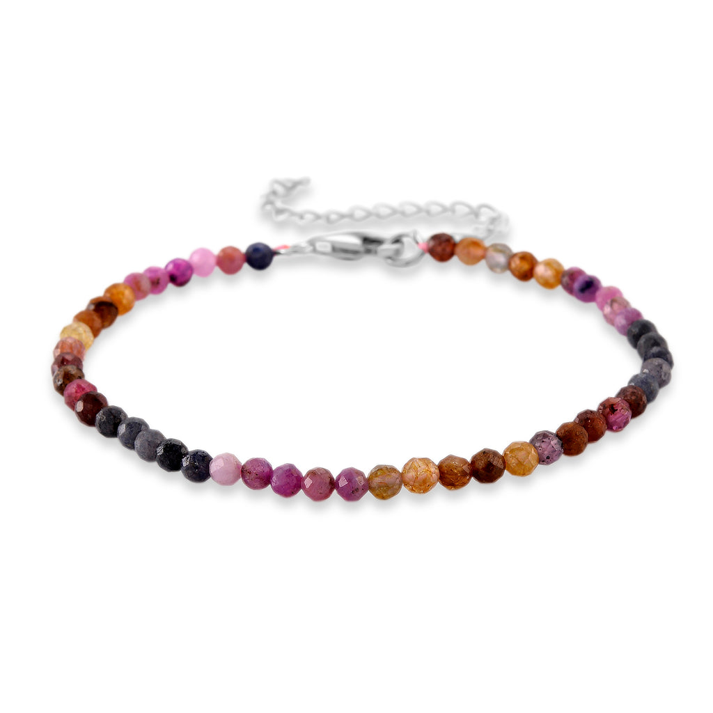 D'Joy - Multi Sapphire Adjustable Bracelet (Size - 7+2 Ext) in Rhodium Overlay Sterling Silver 15.00 Ct._8577209