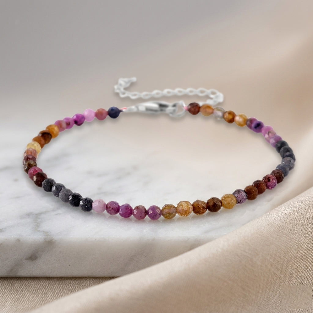 D'Joy - Multi Sapphire Adjustable Bracelet (Size - 7+2 Ext) in Rhodium Overlay Sterling Silver 15.00 Ct._8577209_1