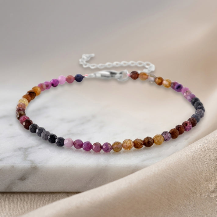 D'Joy - Multi Sapphire Adjustable Bracelet (Size - 7-2 Ext) in Rhodium Overlay Sterling Silver 15.00 Ct. 8577209 2