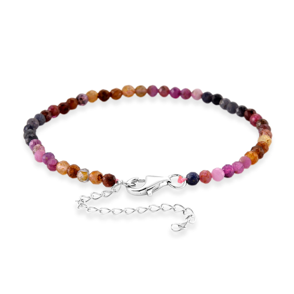 D'Joy - Multi Sapphire Adjustable Bracelet (Size - 7+2 Ext) in Rhodium Overlay Sterling Silver 15.00 Ct._8577209_3