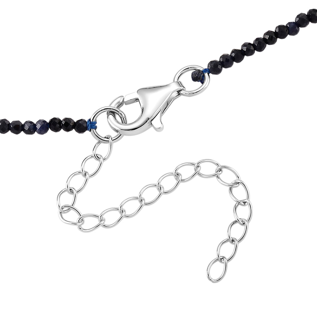 D'Joy - Ceylon Sapphire Adjustable Beads Necklace (Size - 18+2 Ext) in Rhodium Overlay Sterling Silver 12.00 Ct._8577250_4