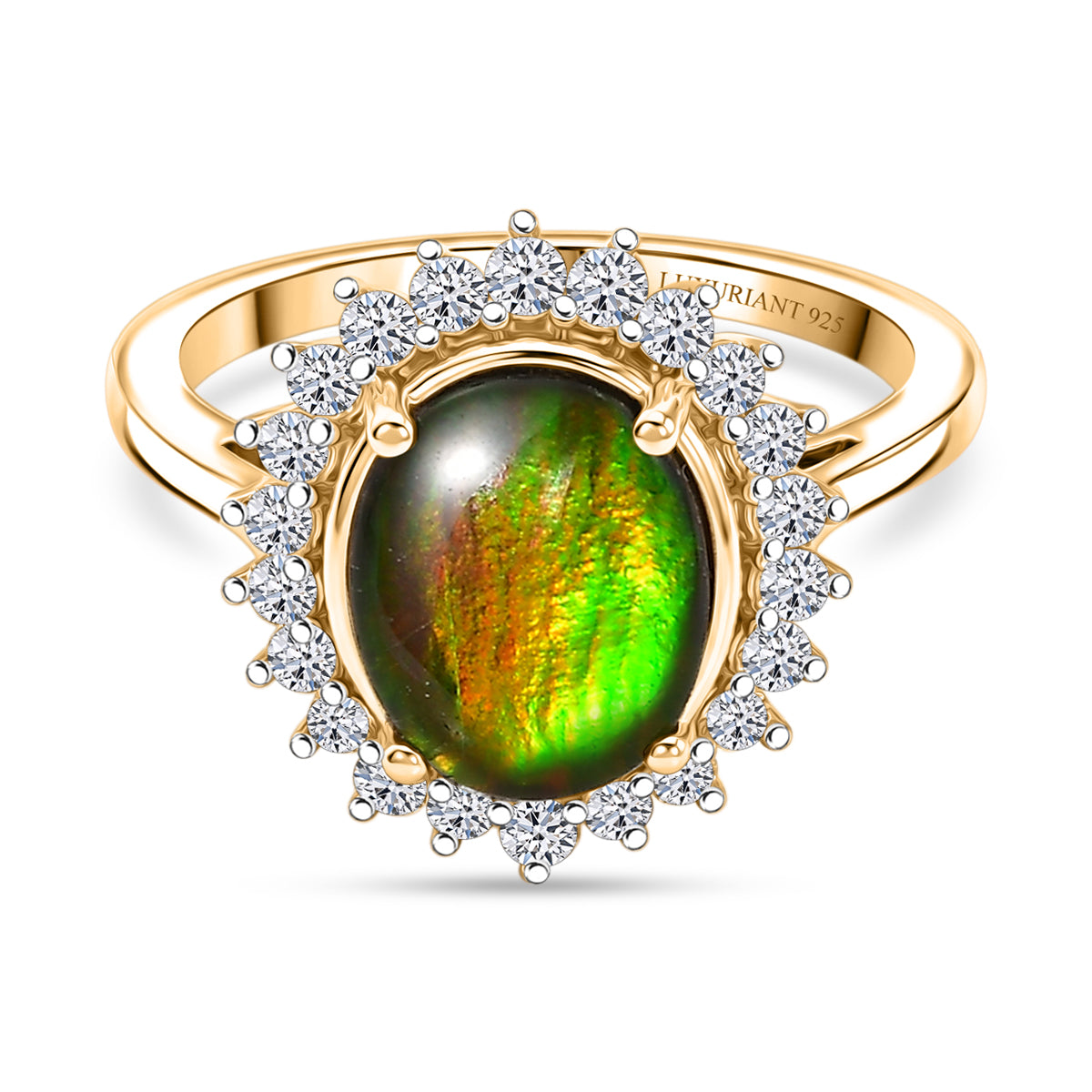 Luxuriant - Ammolite &amp; Lab Grown Diamond (SI-G-H) Halo Ring in 18K Vermeil Yellow Gold Plated Sterling Silver 2.60 Ct. 8577559 0