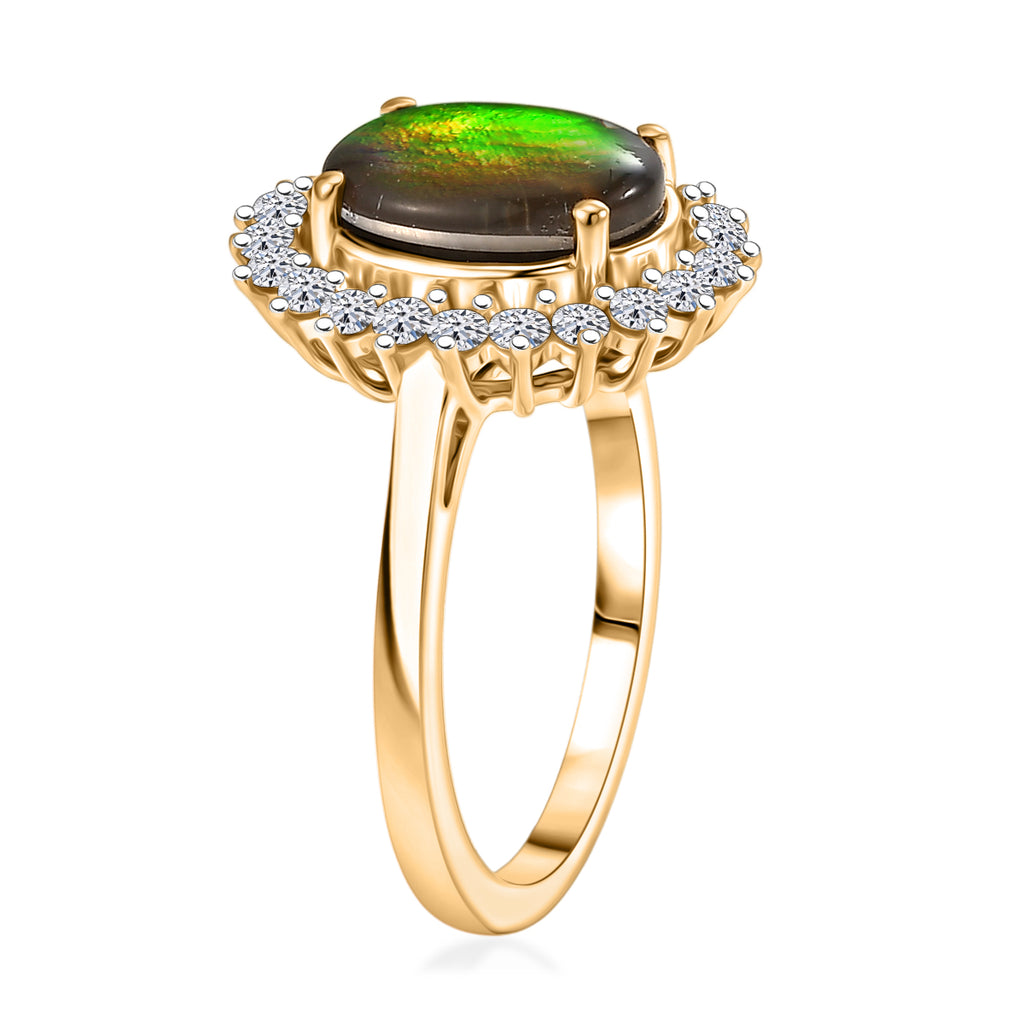 Luxuriant - Ammolite & Lab Grown Diamond (SI/G-H) Halo Ring in 18K Vermeil Yellow Gold Plated Sterling Silver 2.60 Ct._8577559_3