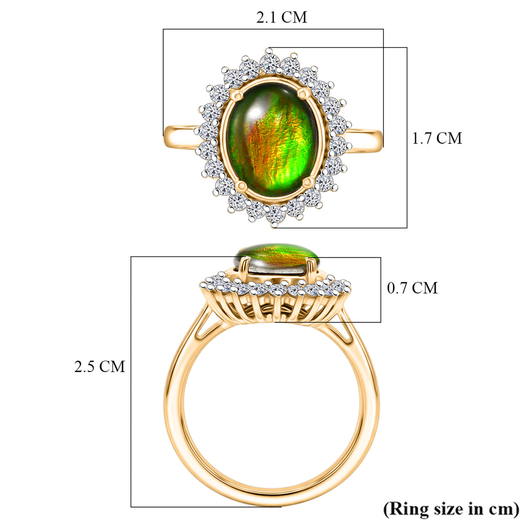 Luxuriant - Ammolite & Lab Grown Diamond (SI/G-H) Halo Ring in 18K Vermeil Yellow Gold Plated Sterling Silver 2.60 Ct._8577559_5