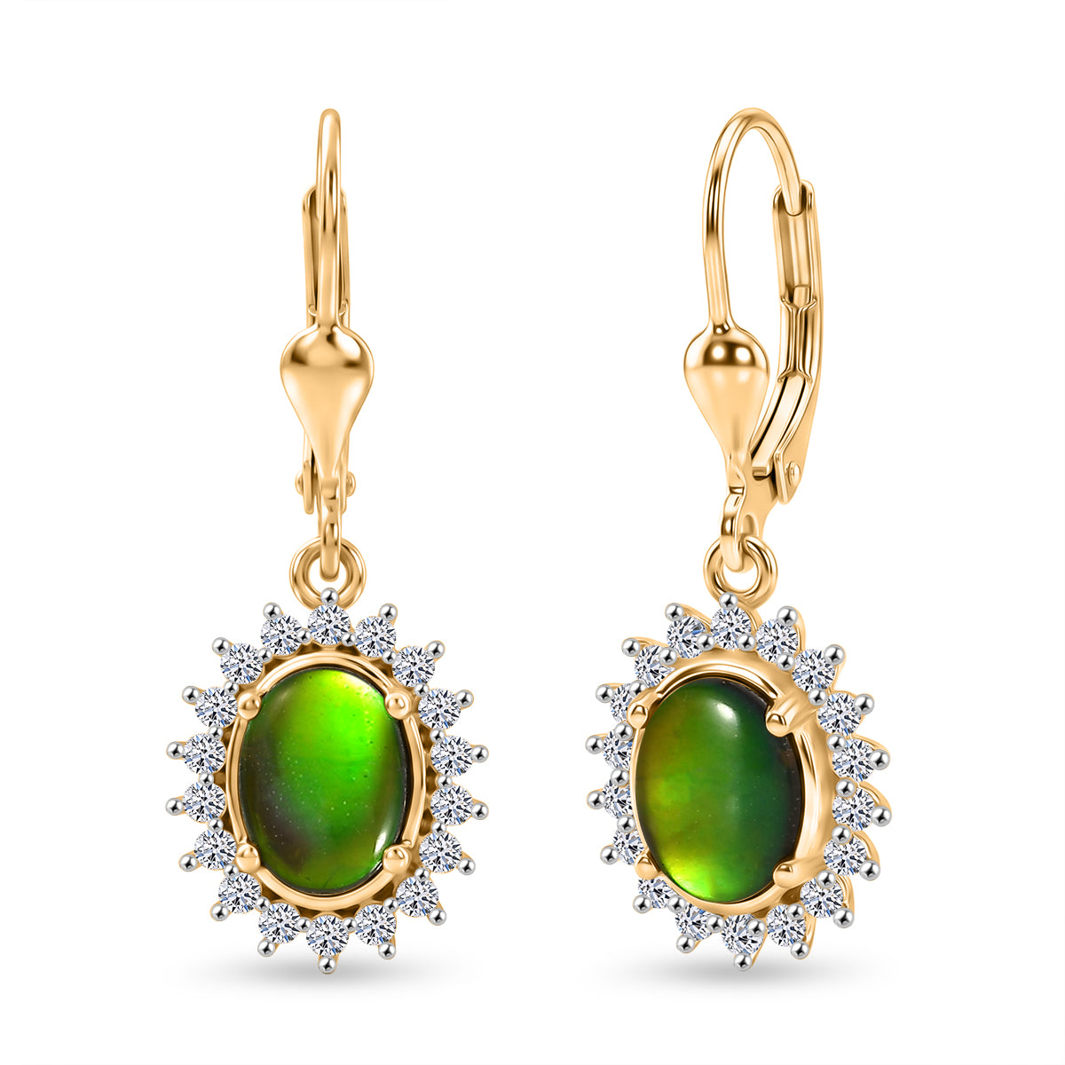 Luxuriant - Ammolite &amp; Lab Grown Diamond (SI-G-H) Halo Earring with Lever Back in 18K Vermeil Yellow Gold Plated Sterling Silver 2.84 Ct. 8577569 0