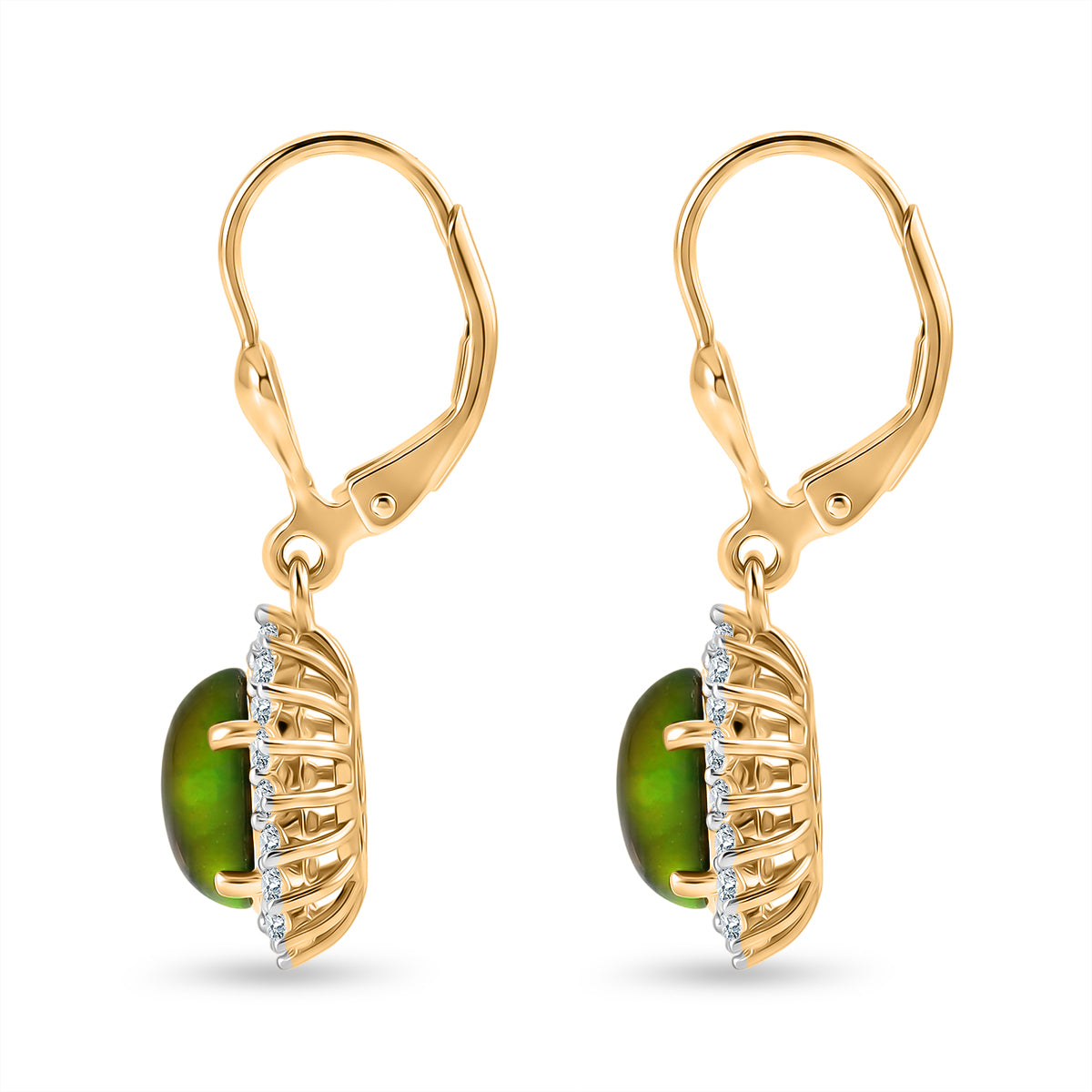 Luxuriant - Ammolite &amp; Lab Grown Diamond (SI-G-H) Halo Earring with Lever Back in 18K Vermeil Yellow Gold Plated Sterling Silver 2.84 Ct. 8577569 4