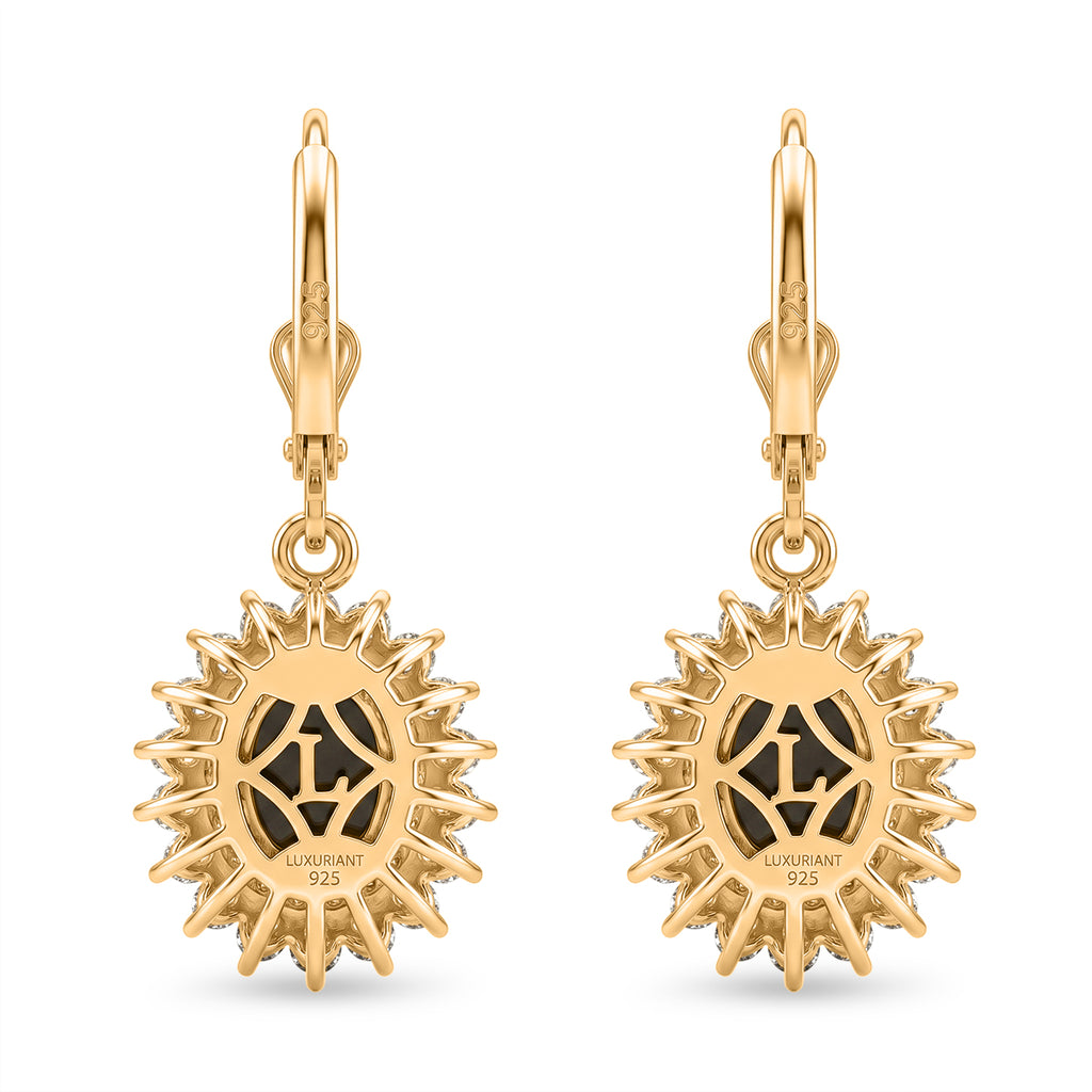 Luxuriant - Ammolite & Lab Grown Diamond (SI/G-H) Halo Earring with Lever Back in 18K Vermeil Yellow Gold Plated Sterling Silver 2.84 Ct._8577569_4