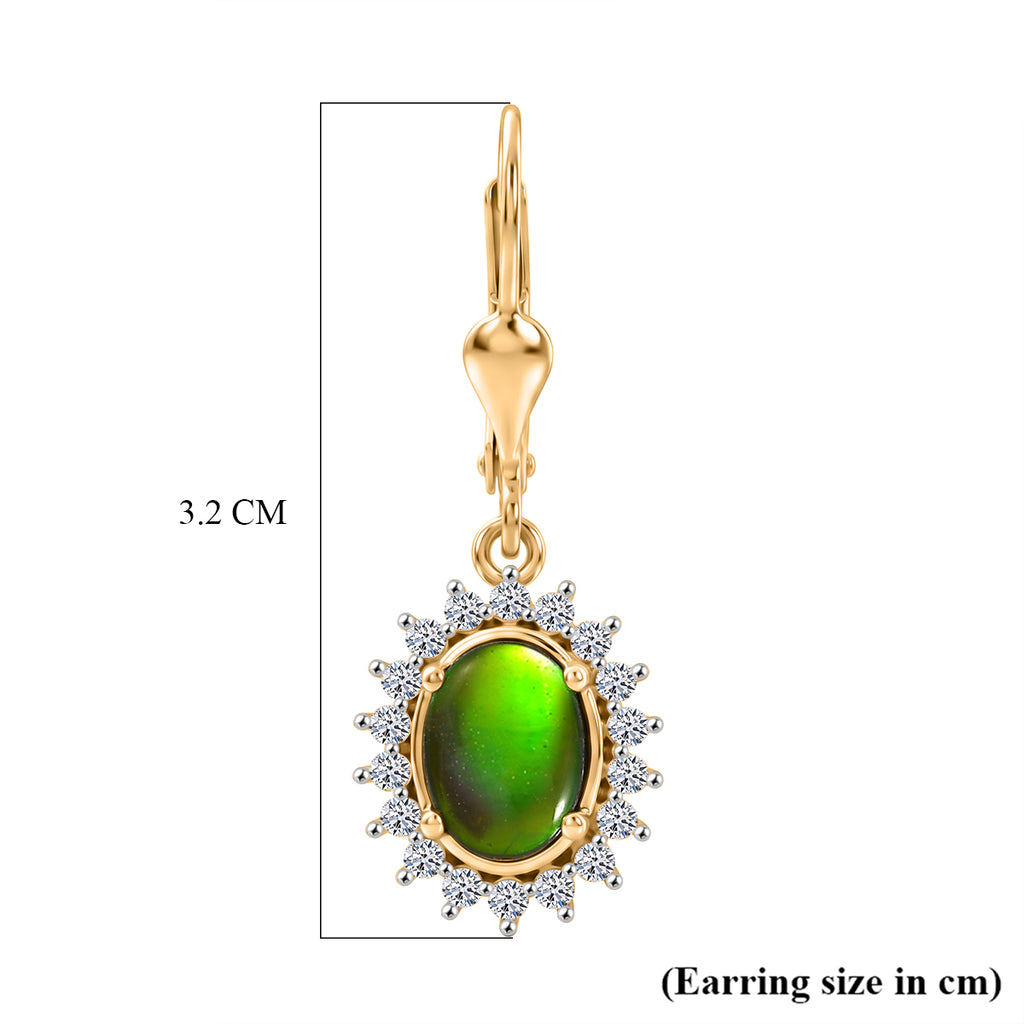 Luxuriant - Ammolite & Lab Grown Diamond (SI/G-H) Halo Earring with Lever Back in 18K Vermeil Yellow Gold Plated Sterling Silver 2.84 Ct._8577569_5