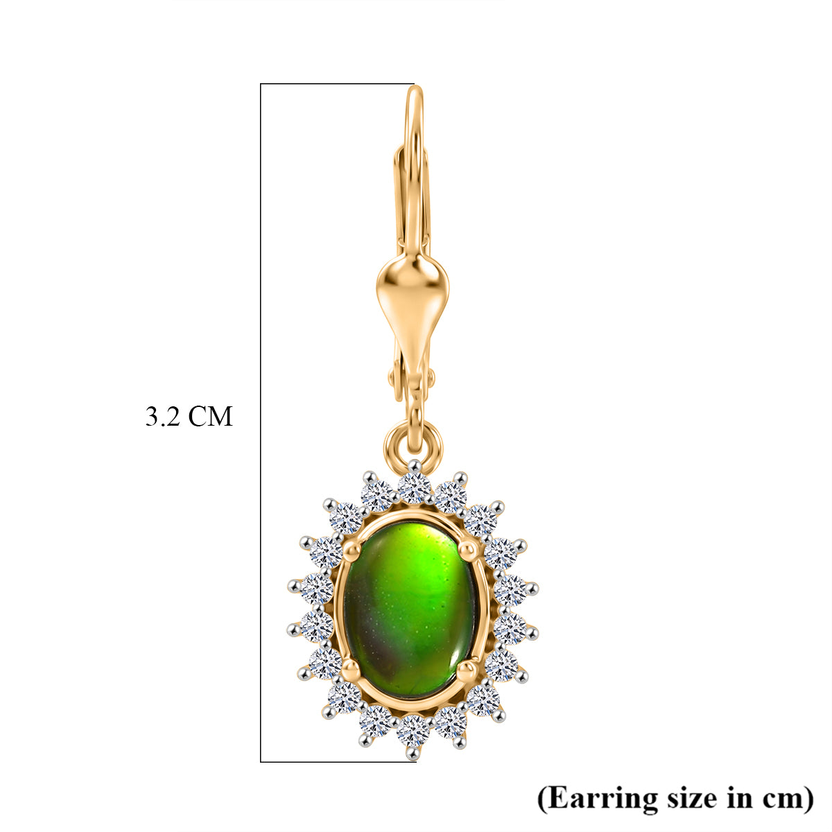 Luxuriant - Ammolite &amp; Lab Grown Diamond (SI-G-H) Halo Earring with Lever Back in 18K Vermeil Yellow Gold Plated Sterling Silver 2.84 Ct. 8577569 6