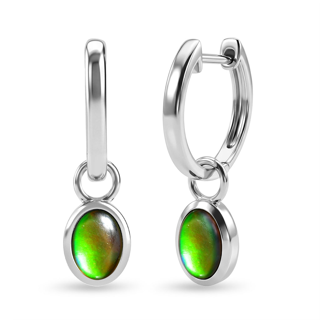 D'Joy - Ammolite Hoop Earring in Rhodium Overlay Sterling Silver 1.70 Ct._8577570