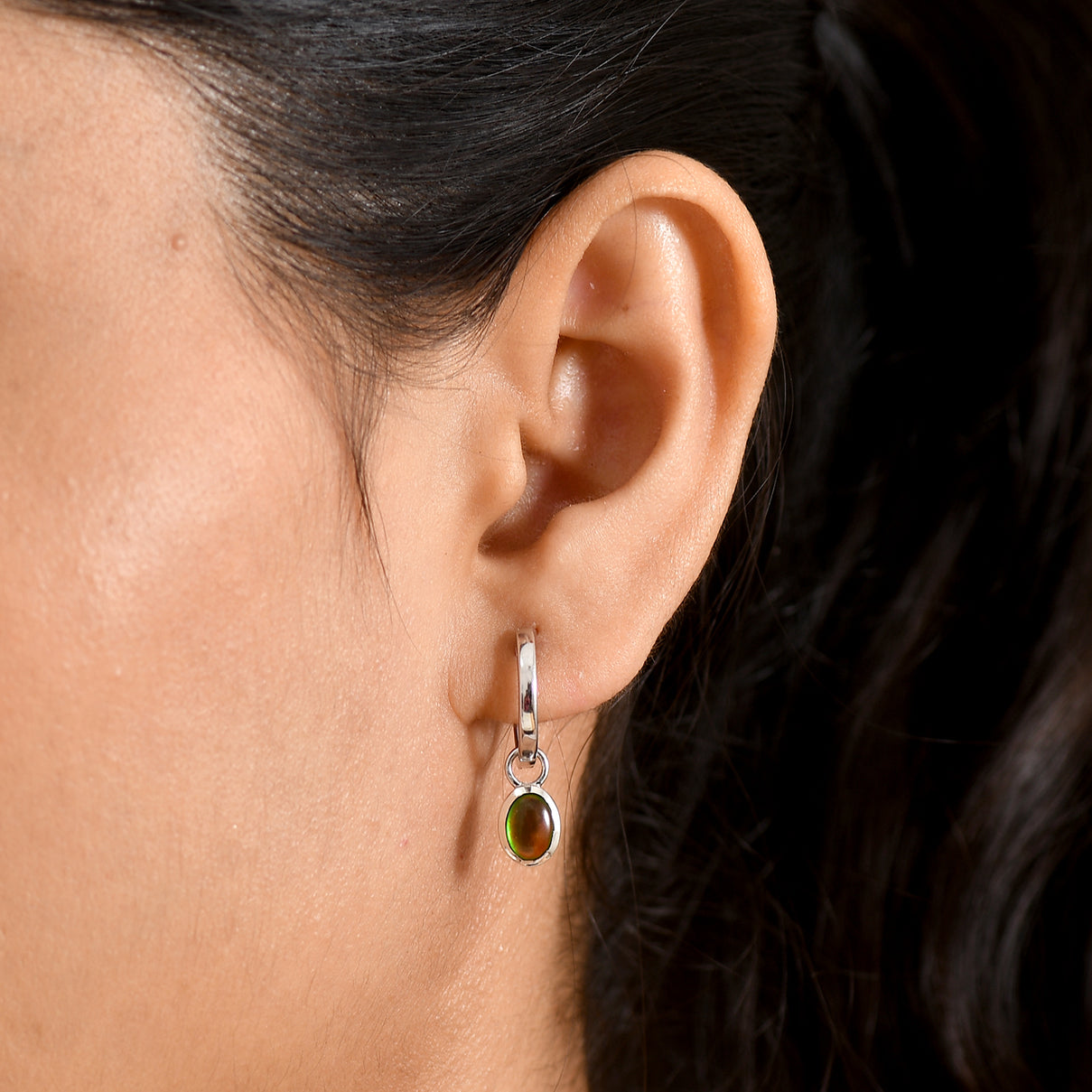 D'Joy - Ammolite Hoop Earring in Rhodium Overlay Sterling Silver 1.70 Ct. 8577570 2