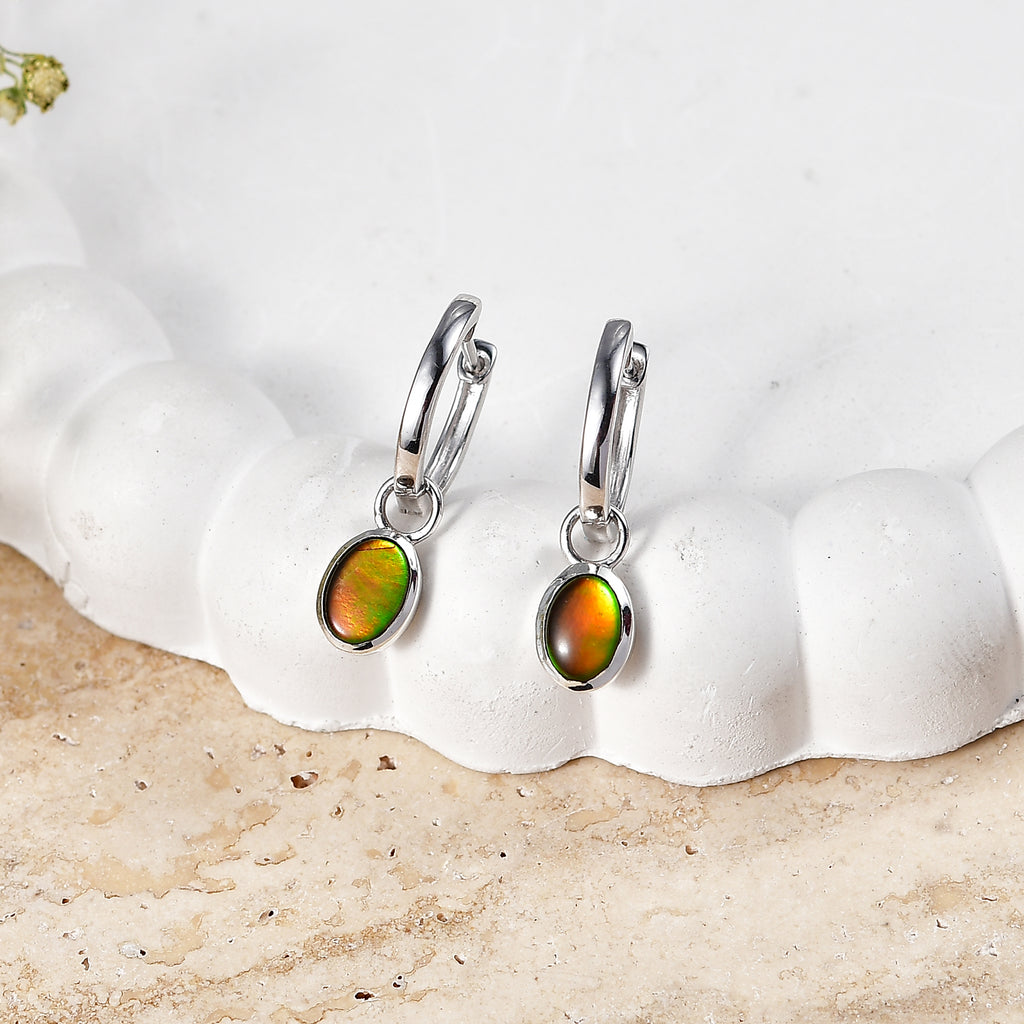 D'Joy - Ammolite Hoop Earring in Rhodium Overlay Sterling Silver 1.70 Ct._8577570_2