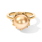 D'Joy - Golden South Sea Pearl (9-11mm) & White Zircon Halo Ring in 18K Vermeil Yellow Gold Plated Sterling Silver 8.60 Ct._8577591