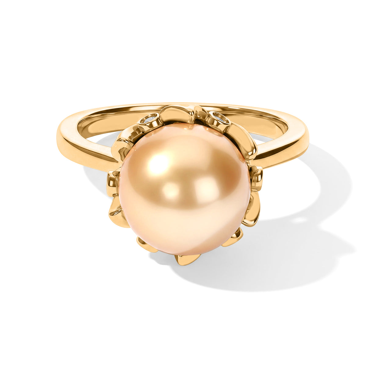 D'Joy - Premium Golden South Sea Pearl (9-11mm) &amp; White Zircon Halo Ring in 18K Vermeil Yellow Gold Plated Sterling Silver 8.60 Ct. 8577591 0