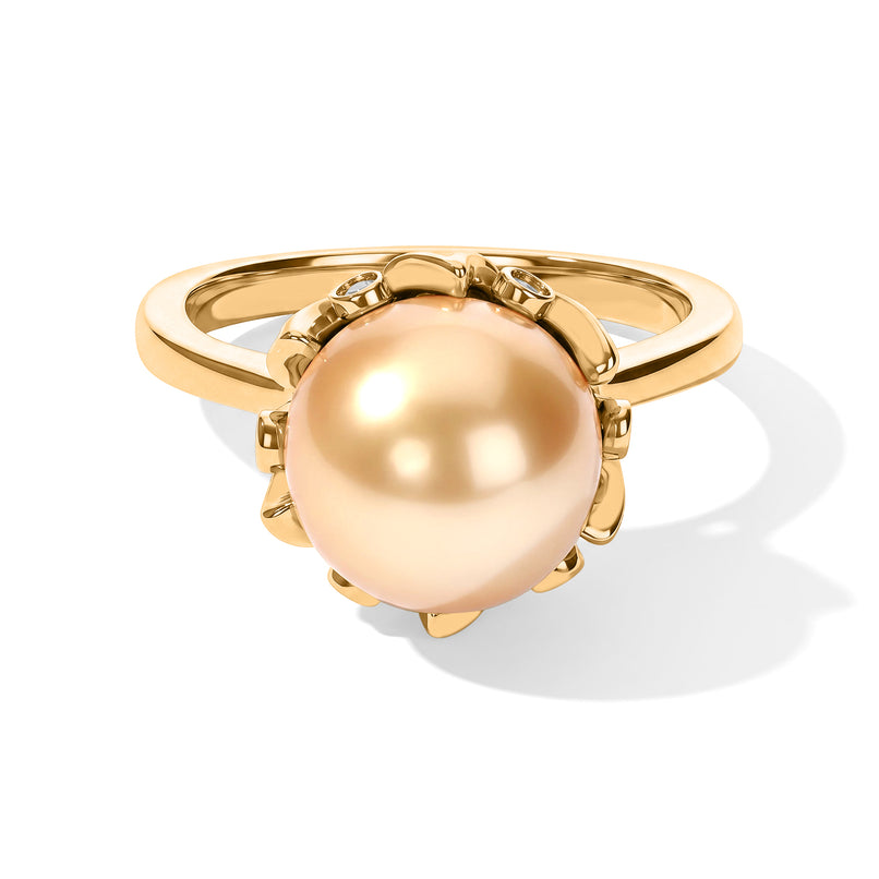 D'Joy - Golden South Sea Pearl (9-11mm) & White Zircon Halo Ring in 18K Vermeil Yellow Gold Plated Sterling Silver 8.60 Ct._8577591