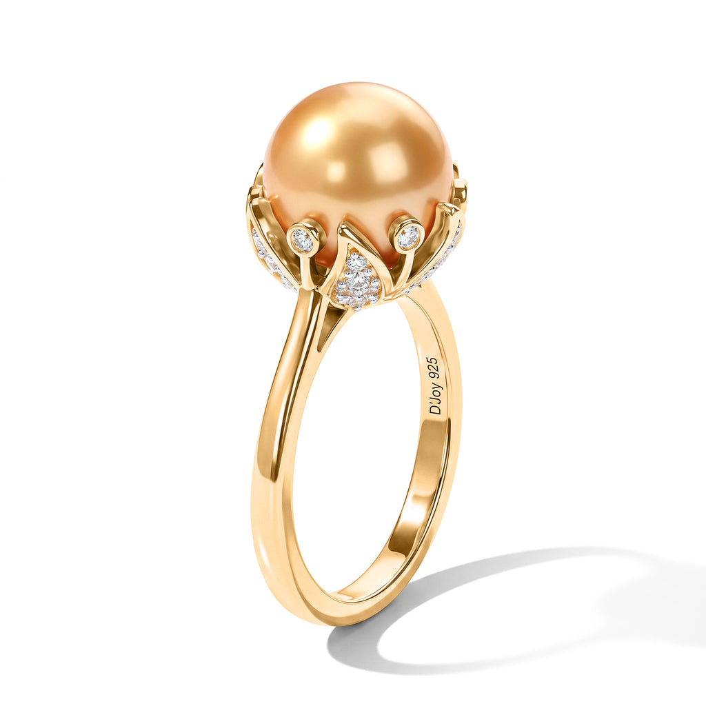 D'Joy - Golden South Sea Pearl (9-11mm) & White Zircon Halo Ring in 18K Vermeil Yellow Gold Plated Sterling Silver 8.60 Ct._8577591_3