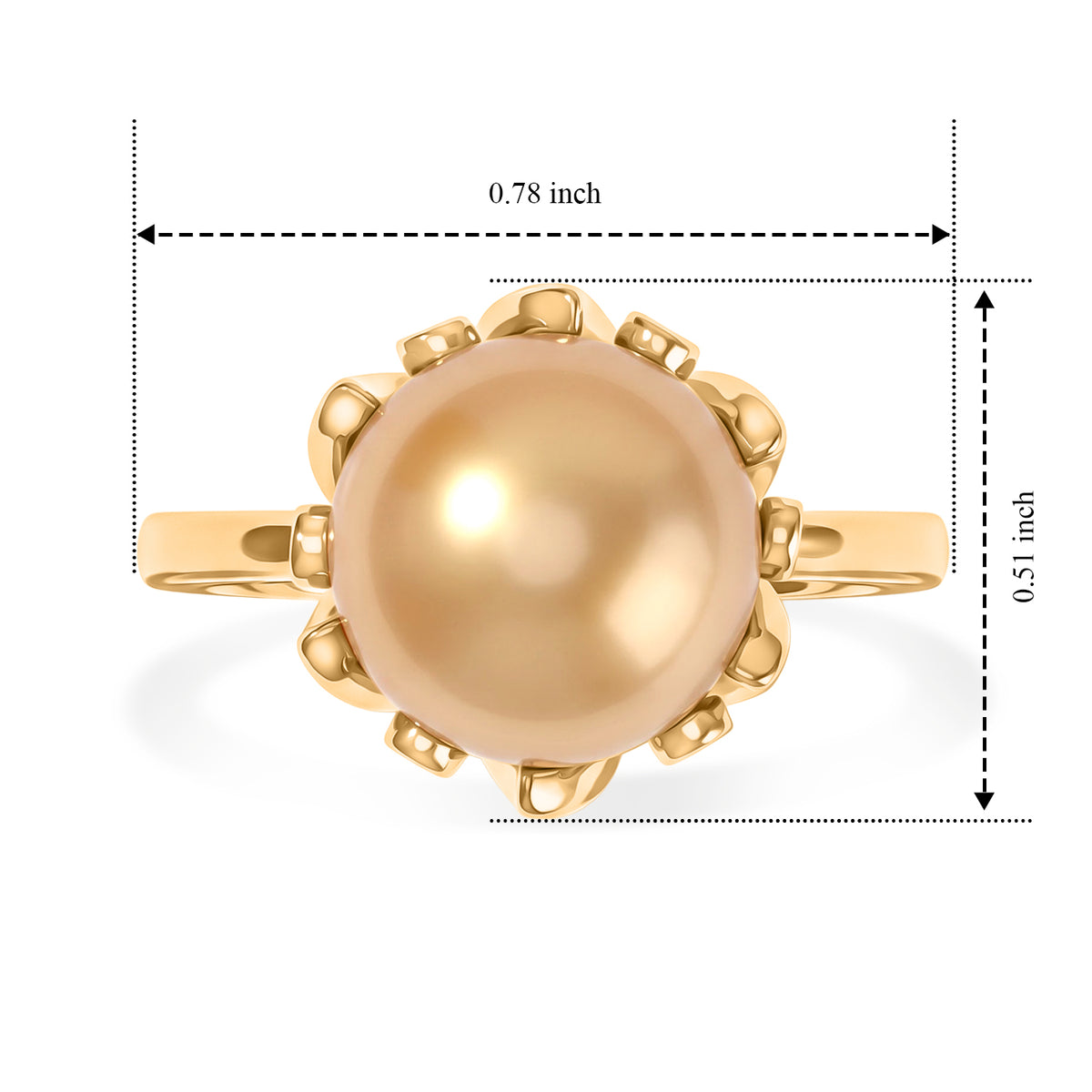 D'Joy - Premium Golden South Sea Pearl (9-11mm) &amp; White Zircon Halo Ring in 18K Vermeil Yellow Gold Plated Sterling Silver 8.60 Ct. 8577591 5