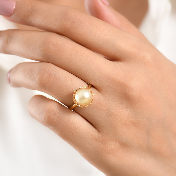 Royal Bali Collection - D'Joy Golden South Sea Pearl &amp; White Zircon Ring in 18K Vermeil Yellow Gold Plated Sterling Silver 8.90 Ct. 8577605 2