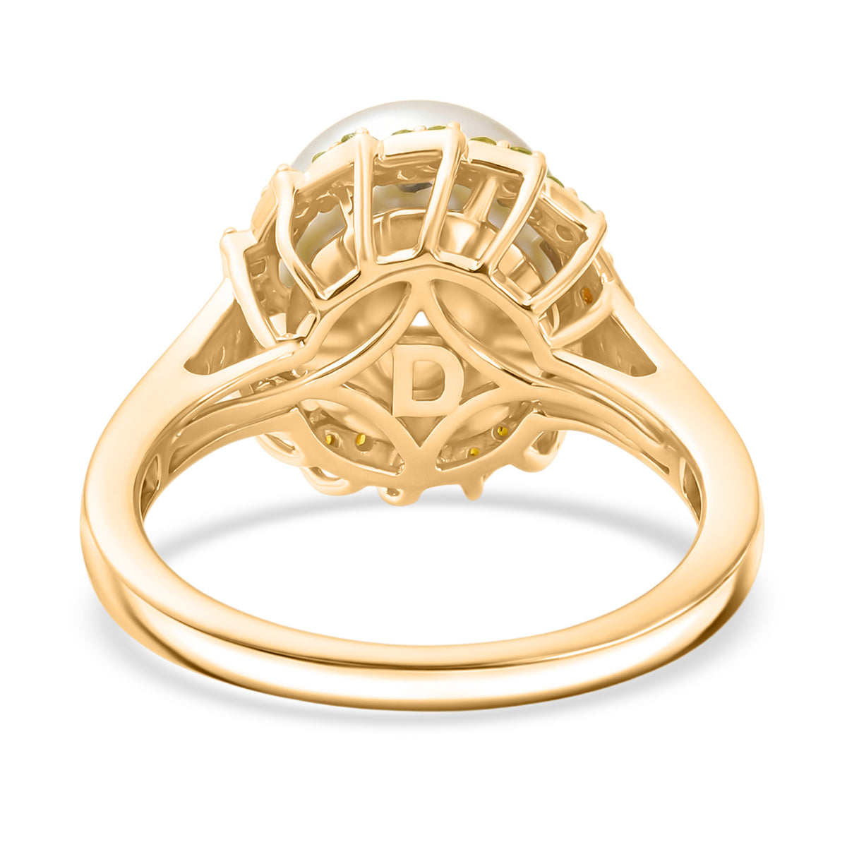 AAA Golden South Sea Pearl &amp; Natural Yellow Diamond Halo Ring in 18K Vermeil Yellow Gold Plated Sterling Silver V32536336 5