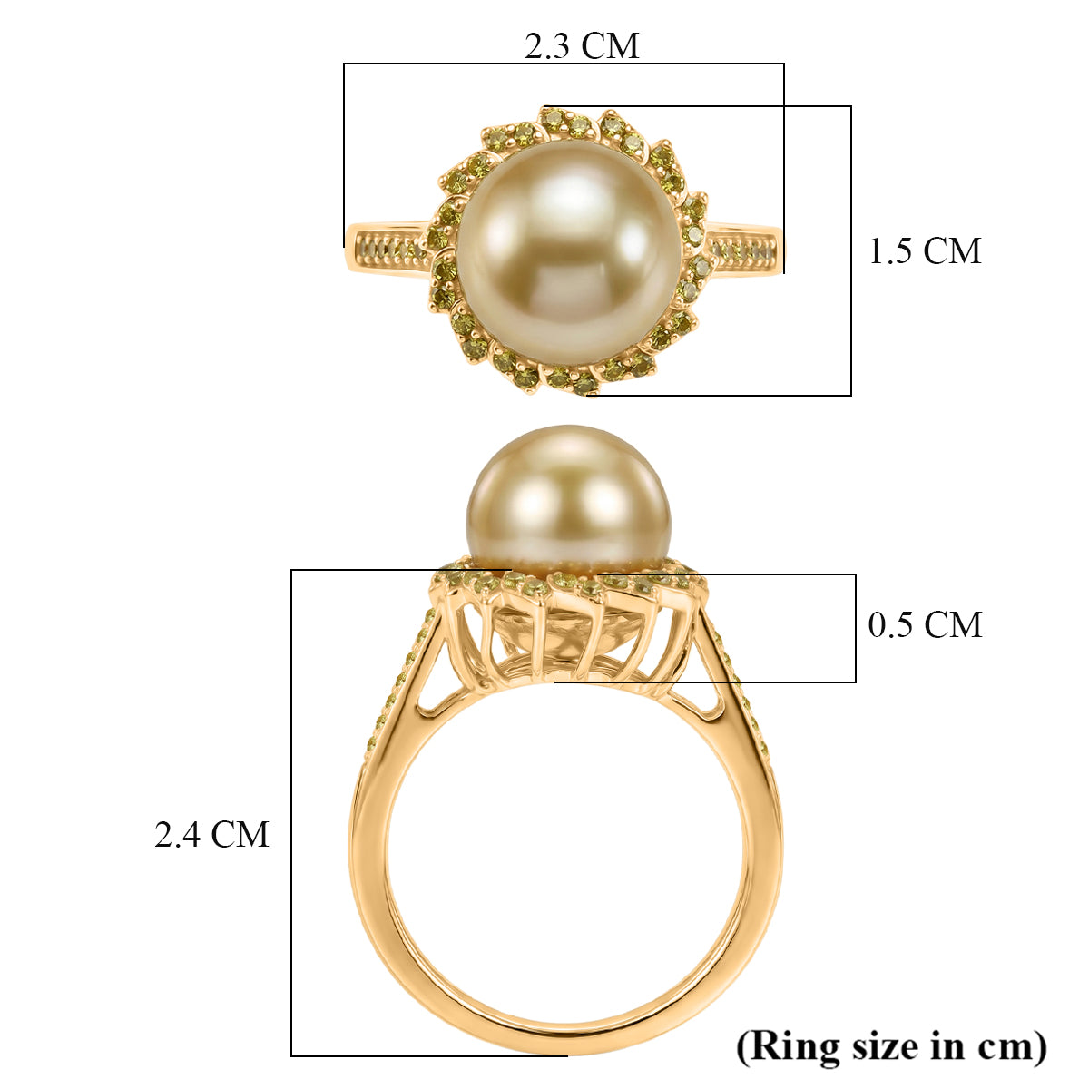 AAA Golden South Sea Pearl &amp; Natural Yellow Diamond Halo Ring in 18K Vermeil Yellow Gold Plated Sterling Silver V32536336 6