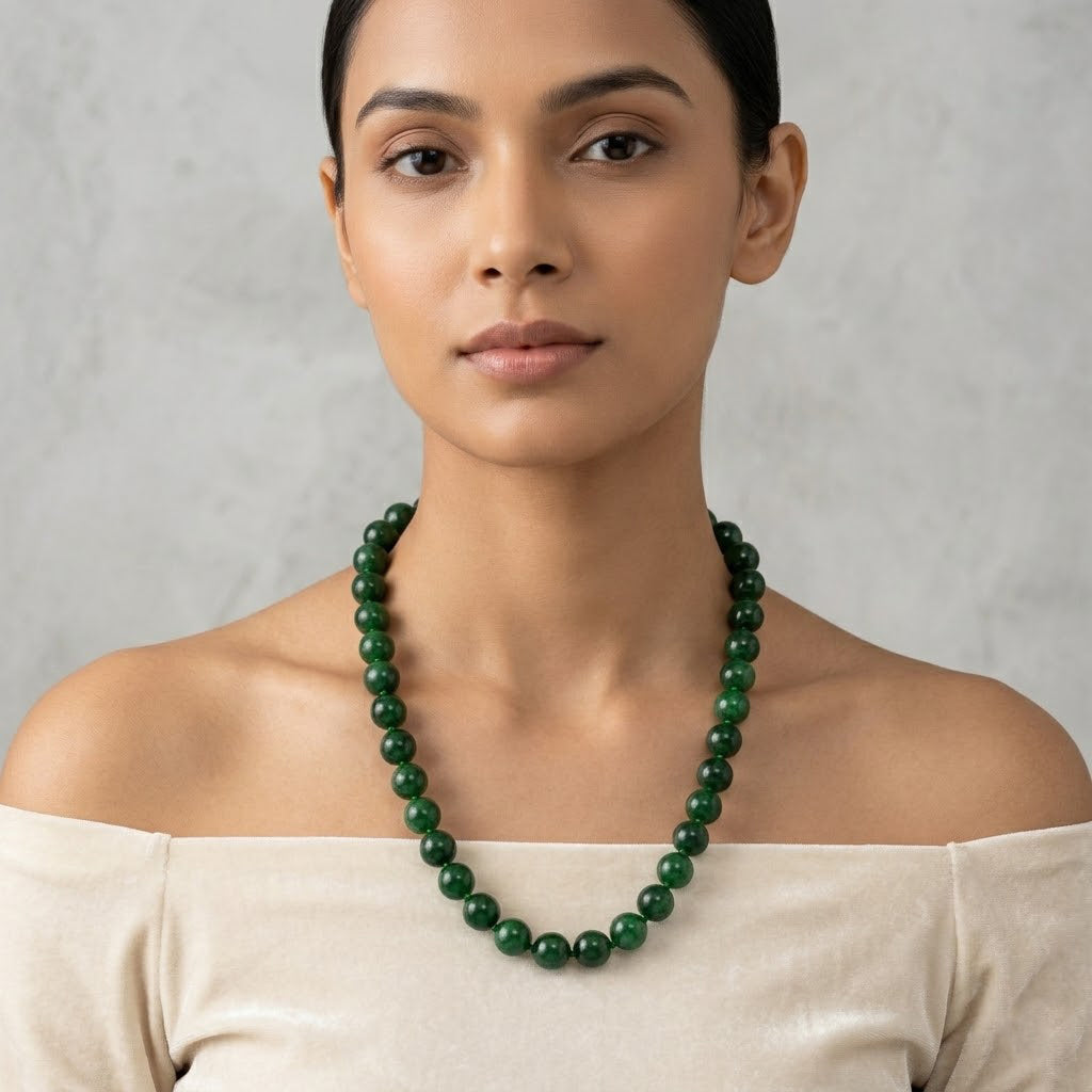 Green Jade (16MM) Necklace (Size - 20) with Magnetic Clasp in Rhodium Overlay Sterling Silver 1000.00 Ct. 8577654 2
