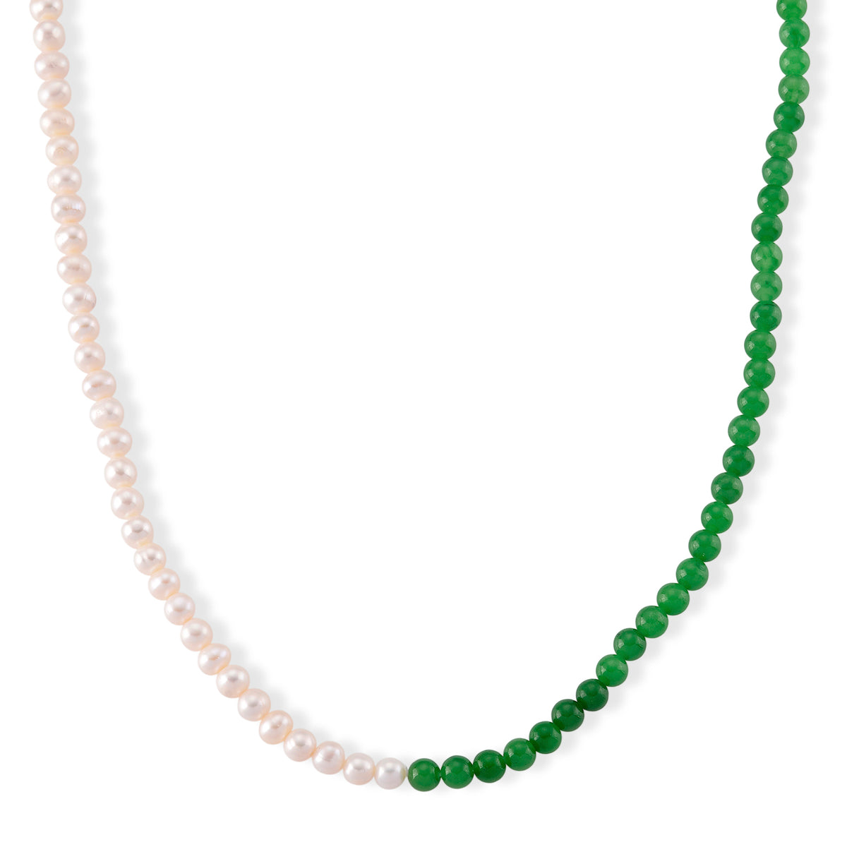 Close Out Deal - Green Jade &amp; White Fresh Water Pearl Beads Necklace (Size - 20) with Magnetic Lock in Yellow Gold Plated Sterling Silver 205.00 Ct. V32571653 0